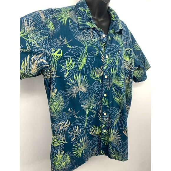 Quicksilver Size Large Short Sleeve Men Button Up Shirt Blue Green Floral Aloha - Picture 4 of 6
